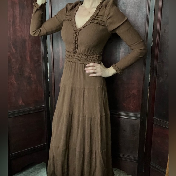 Moon River Midi Maxi long sleeve Brown Dress. XS - Picture 3 of 6